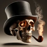 DALL·E 2024-05-14 17.59.24 – A realistic image of a skull wearing a large black top hat, with a curved pipe held between its teeth. The skull should have detailed and realistic bo